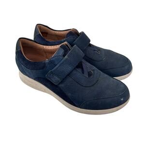 Clarks Unstructured Navy Blue Leather Un Adorn Lo Sneakers Sz 8